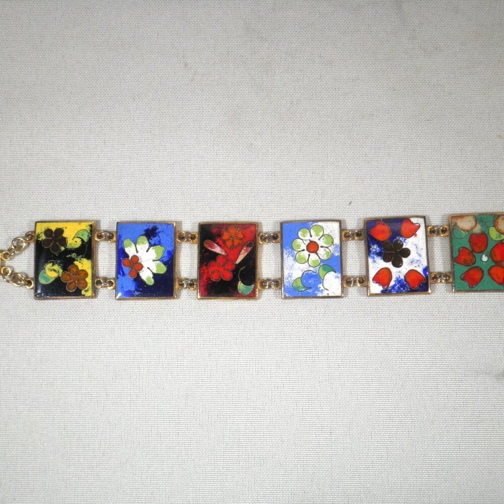 Vintage Robert Kuo Cloisonné Panel Bracelet